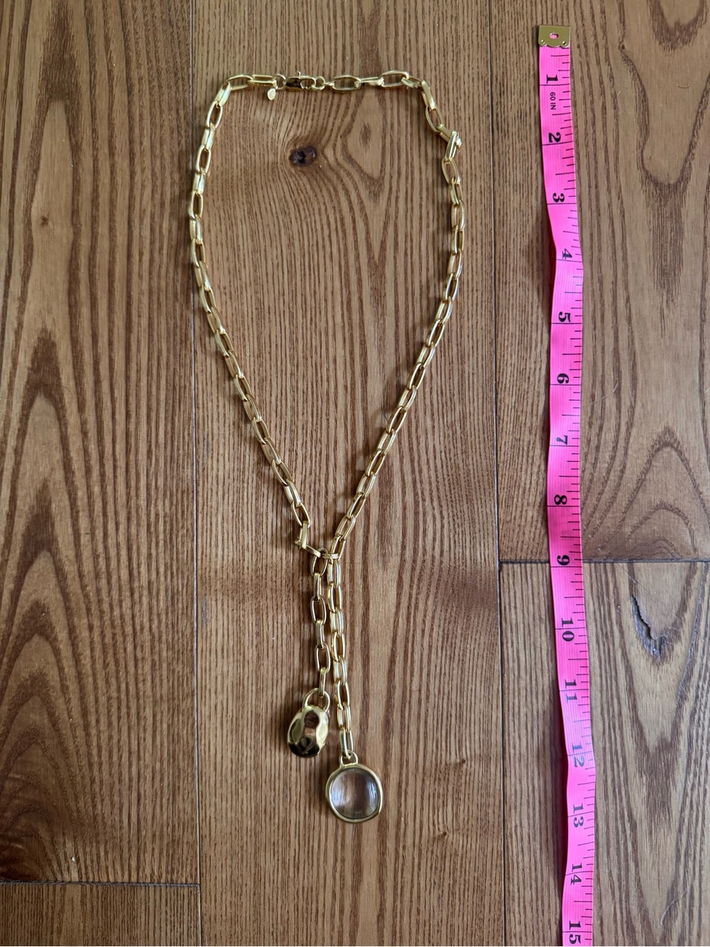 Sezane Irma Gold Link Y-Necklace Lariat with Two Pendant Drops